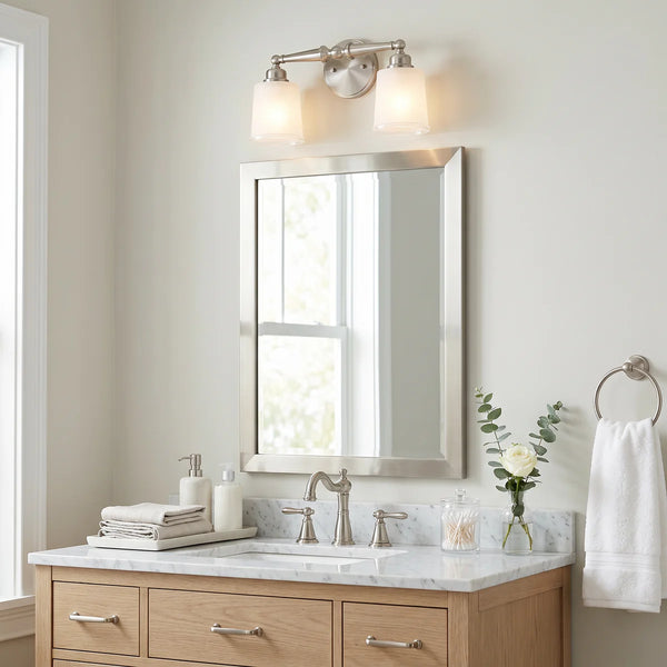 Brushed Nickel 3 Light 24" Wide Vanity Light with Sandblasted Glass Shades